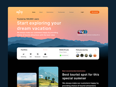 myTrip : Travel landing page app branding design icon illustration minimal typography ui ux vector web web design website