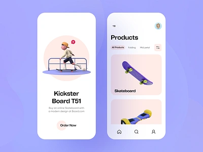 Skate Board Mobile App 3d animation app app design branding buy design ecommerce graphic design hoverboard logo mobile app motion graphics scooter skateboard skateboarding typography ui ux