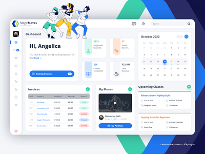 Magic Moves - The Instructor dancing instructor dashboard illustrator imrananwar logo design ui web application