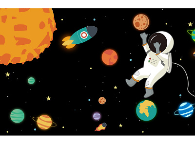 宇航员与星球 flat illustration logo ui 插图