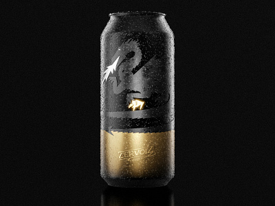 Cervoiz - Beer can 3d beer beer art beer branding beer can beer label black blender blender3d brand branding branding design dragon gold golden illustration minimalistic packaging packshot