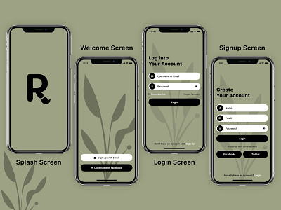 R App Screens app app screen apple branding design illustration ios iphone login mockup mockups screens signup typography ui ui ux uiux ux web