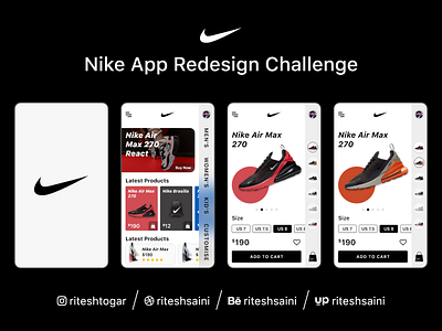 Nike App Redesign animation app application branding design intraction ios mobile app mockup nike redesign typography ui uiux ux