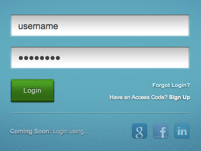 Login form blue button green icons login noise social texture