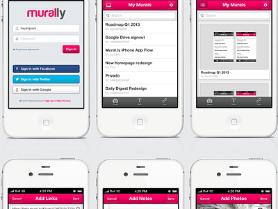 Murally iPhone App app button iphone list screen sign in sign up ui