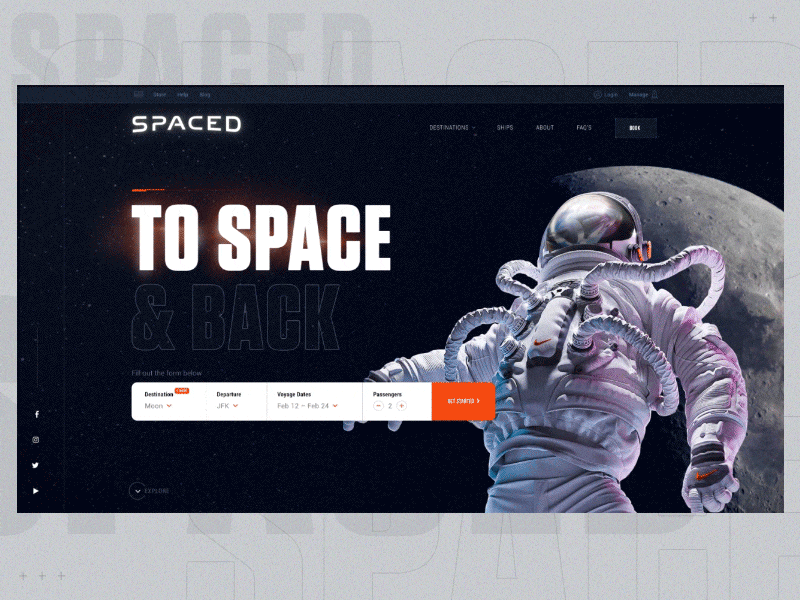 SPACED Homepage WIP futuristic travel tech moon space logo nasa animation contest nike spacex astronaut spaced challenge spacedchallenge