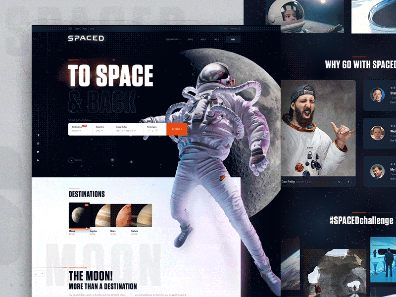 SPACED Homepage Concept futuristic travel tech moon space logo nasa animation contest nike spacex astronaut spaced challenge spacedchallenge homepage