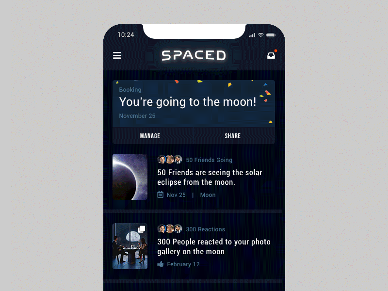 SPACED - App Concept futuristic travel tech moon space logo nasa animation contest nike spacex astronaut spaced challenge app spacedchallenge mobile homepage