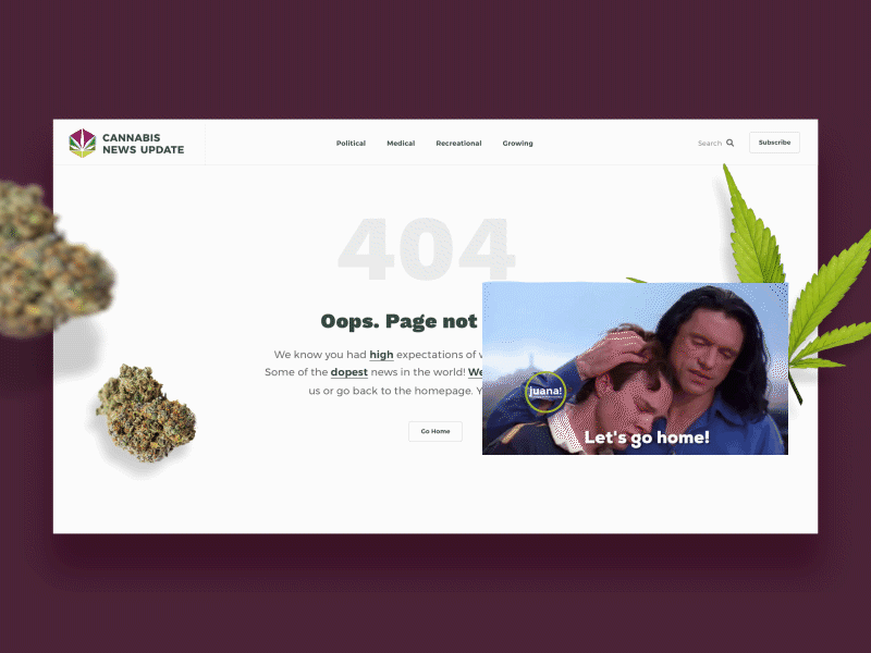Cannabis News - 404 Page cannabis dispensary news error grow pot plant animation hover animation website medical marijuana 404 vape green smoke landing gif weed illegal blog