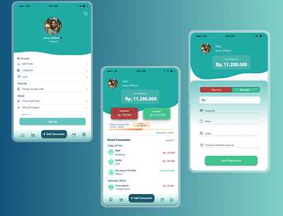 Aplikasi Mobile notes income & expense application apps bright budget mobile money ui uiux