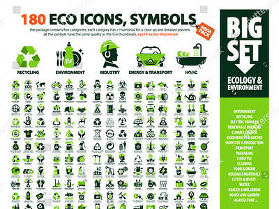 big set of 180 eco icons bio eco eco friendly ecology electric car environment go green icon illustration industry logos recycle reduce renewable energy reuse set signup symbols vector waste