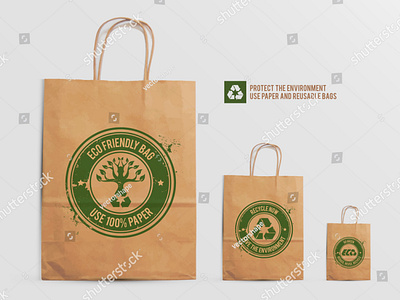 eco stamp style label presentation on paper bags 3d badge collection design eco eco friendly ecology environment flat lay go green illustration label logo paper bag set shopping bag sign stamp symbol vector