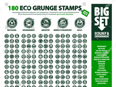 big set of 180 eco stamps badge collection design eco eco friendly ecology energy environment go green grunge icon illustration logo recycle recycling set stamp symbol transport vector