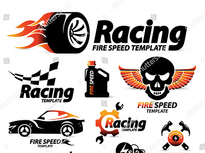 set of car racing logotype symbols alloy bike biker car collection design fire formula1 logo logotype racing service set skull speed street racing template tire wheel wings