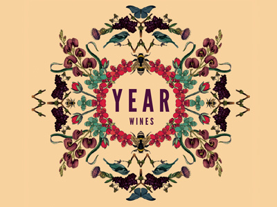 Year Wines - second label collage digital flowers illustration wine