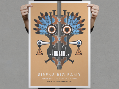 Sirens Big Band gig poster african gig poster illustration mask music tribal