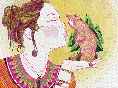 Girl with bear animals gig illustration poster