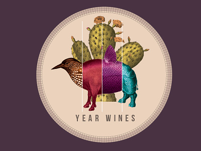 Year Wines - 2015 Mataro alcohol animals collage digital collage exquisite corpse illustration wine wine label