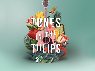 Tunes In The Tulips - gig poster botanical collage digital collage gig poster music