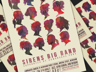 Sirens Big Band postcard band gig illustration music portrait postcard poster silhouette women