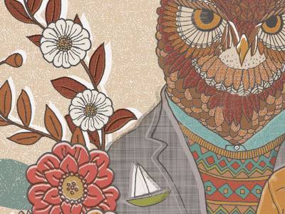 The Owl and the Pussycat digital flowers illustration