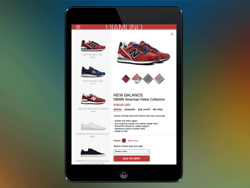 Diamond Push Card Store - Tablet card ecommerce gif push responsive sneakers store tablet ui ux