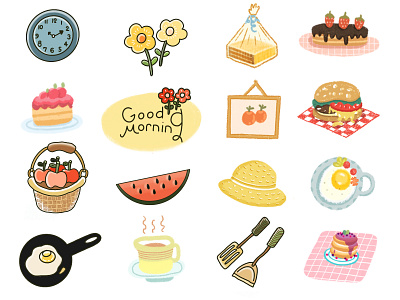 Good Morning Stickers cartoon design doodle drawing hand drawn illustration procreate sticker stickerartist