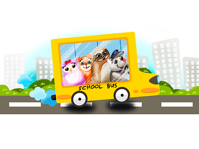 School bus cartoon character drawing illustration kid otw procreate school