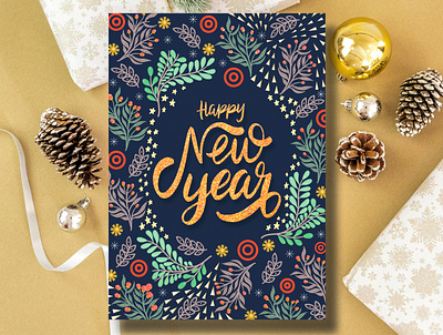 Happy New Year Postcard design floral design floral pattern flower illustration flower pattern hand drawn happy new year illustration newyear card postcard postcard design procreate