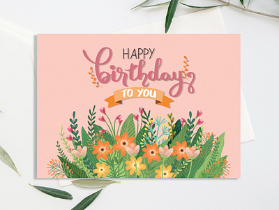 Happy Birthday card cartoon illustration design drawing floral art floral design flower illustration flower pattern hand drawn happy birthday illustration procreate
