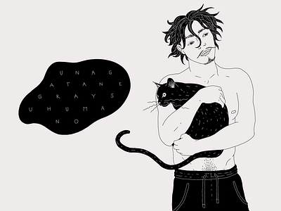 UNA GATA NEGRA Y SU HUMANO black and white black cat cat character design gata negra graphic design hombre illustracion illustration man minimalist spanish