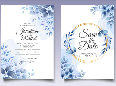 Elegant floral wedding invitation template in classic blue background blue border card classic decoration decorative design elegant floral frame illustration invitation ornament pattern retro template vector vintage wedding