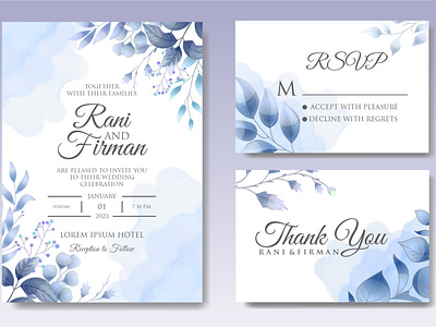 Elegant floral wedding invitation template in classic blue