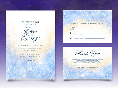 Watercolor wedding invitation floral and leaves card template