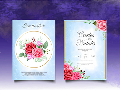 Watercolor wedding invitation floral and leaves card template