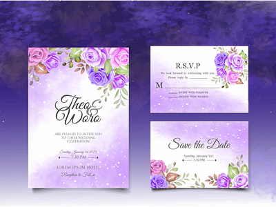 Watercolor wedding invitation floral and leaves card template