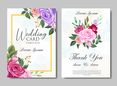 Beautiful Wedding Invitation with Floral Leaves beautiful bouquet card decoration decorative design elegant floral flower frame greenery illustration invitation invite leaf plant rose vector watercolor wedding