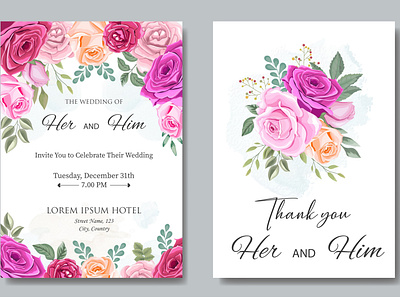 Wedding Invitation Card with Beautiful Flowers and Leaves beautiful bouquet card decoration decorative design elegant floral flower frame illustration invitation invite leaf plant romantic spring vector vintage wedding