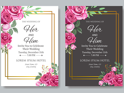 Wedding Invitation Card with Beautiful Flower and Leaves