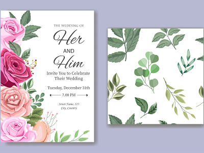 Wedding Invitation Card with Beautiful Flower and Leaves