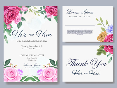 Wedding Invitation Card with Beautiful Flower and Leaves beautiful bouquet card decoration decorative design elegant floral flower frame illustration invitation invite leaf plant romantic spring vector vintage wedding