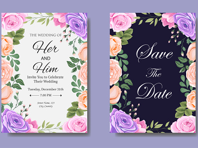 Wedding Invitation Card with Beautiful Flowers and Leaves beautiful bouquet card decoration decorative design elegant floral flower frame illustration invitation invite leaf plant romantic spring vector vintage wedding