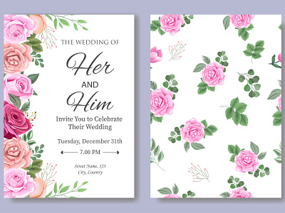 Wedding Invitation Card with Beautiful Flowers and Leaves beautiful bouquet card decoration decorative design elegant floral flower frame illustration invitation invite leaf plant romantic spring vector vintage wedding