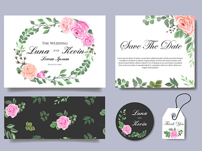 Wedding Invitation Card with Beautiful Flowers and Leaves