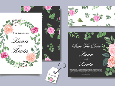 Wedding Invitation Card with Beautiful Flowers and Leaves beautiful bouquet card decoration decorative design elegant floral flower frame illustration invitation invite leaf plant romantic spring vector vintage wedding