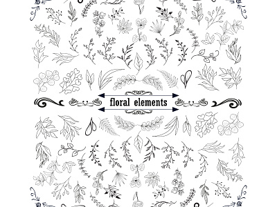 Hand Drawn Floral Elements Vector collection decoration design drawn element floral flower frame graphic hand illustration isolated love ornament retro set vector vintage wedding wreath