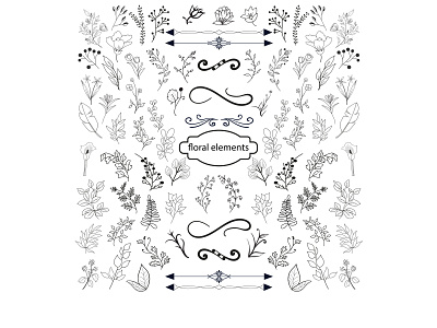 Hand Drawn Floral Elements Vector collection decoration design drawn element floral flower frame graphic hand illustration isolated love ornament retro set vector vintage wedding wreath