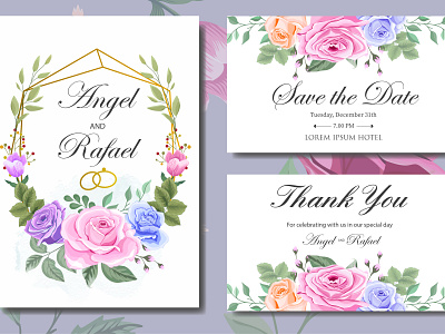 Wedding Invitation Card with Beautiful Flowers adn Leaves