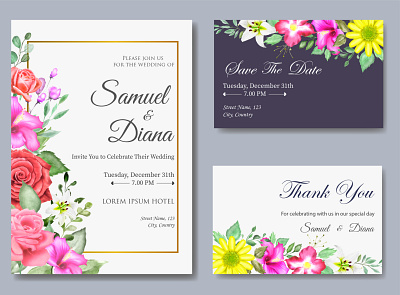 Watercolor Floral Wedding Invitation with Beautiful Flowers beautiful card decoration decorative design elegant floral flower frame greeting illustration invitation leaf nature romantic rose spring vector watercolor wedding