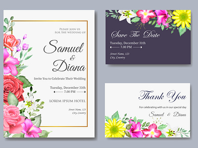 Watercolor Floral Wedding Invitation with Beautiful Flowers